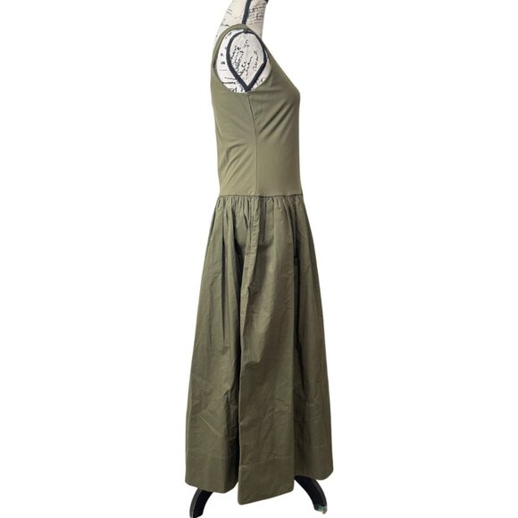 Banana Republic Drop-Waist Midi Dress Sleeveless Cotton Olive Green Size M NEW - Picture 2 of 8